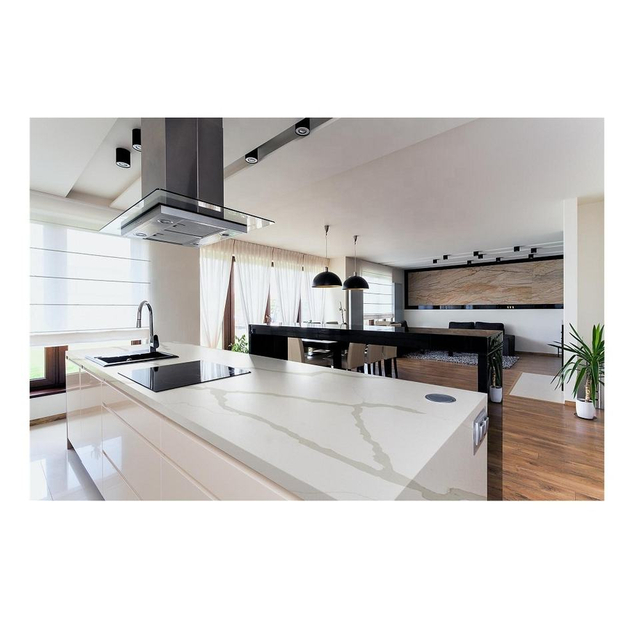 Artificial Calacatta Solid Surface for Kitchen Counter White Quartz Stone