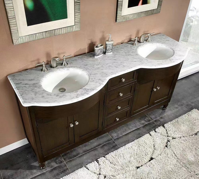 wood double sink Marble Vanity Top for vessel sink