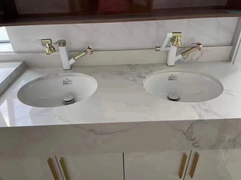 Pebble Double Sink Quartz Vanity Top for Bathroom Cabinets