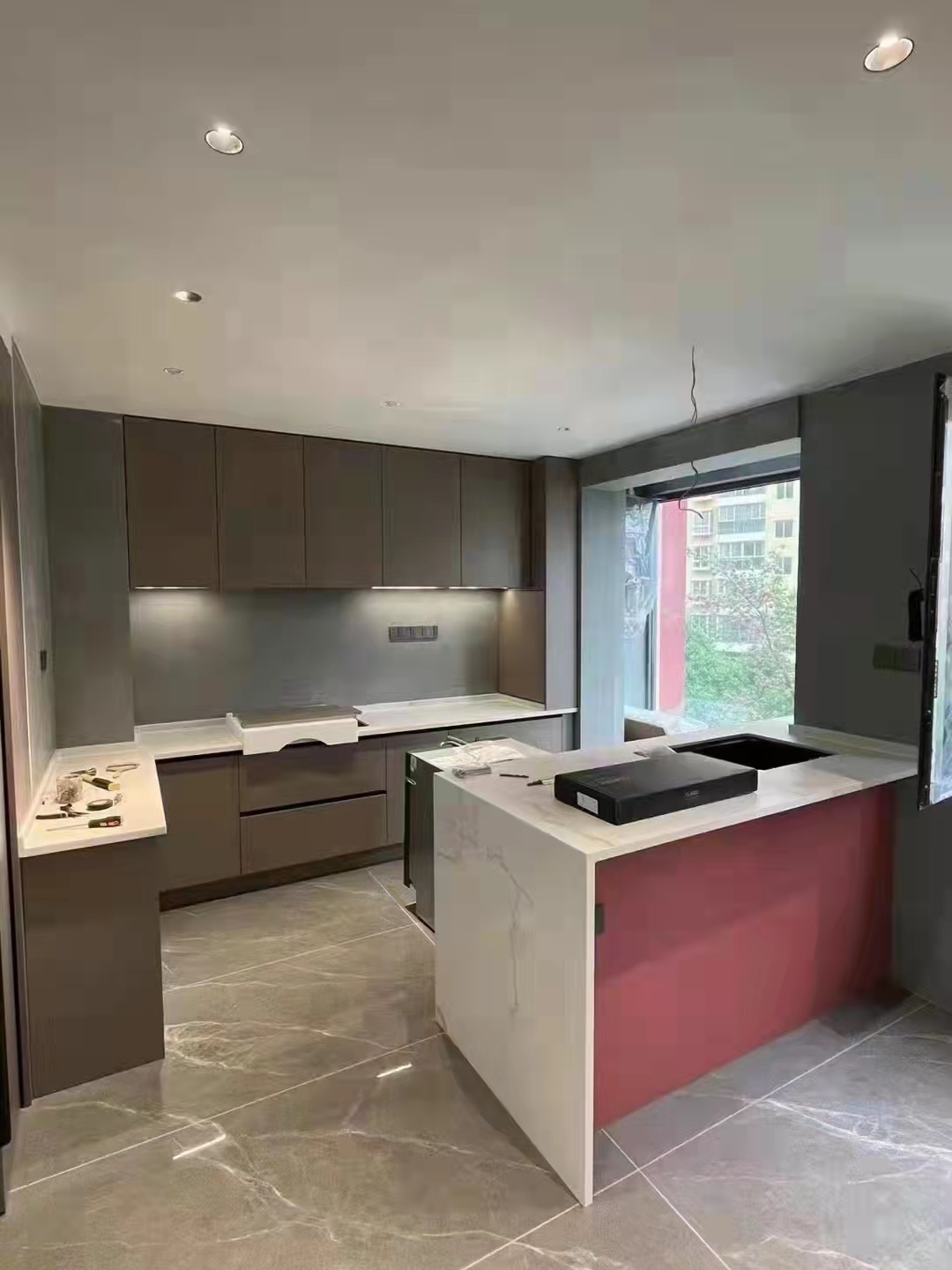 pebble polished Quartz Vanity Top for Kitchen workbench