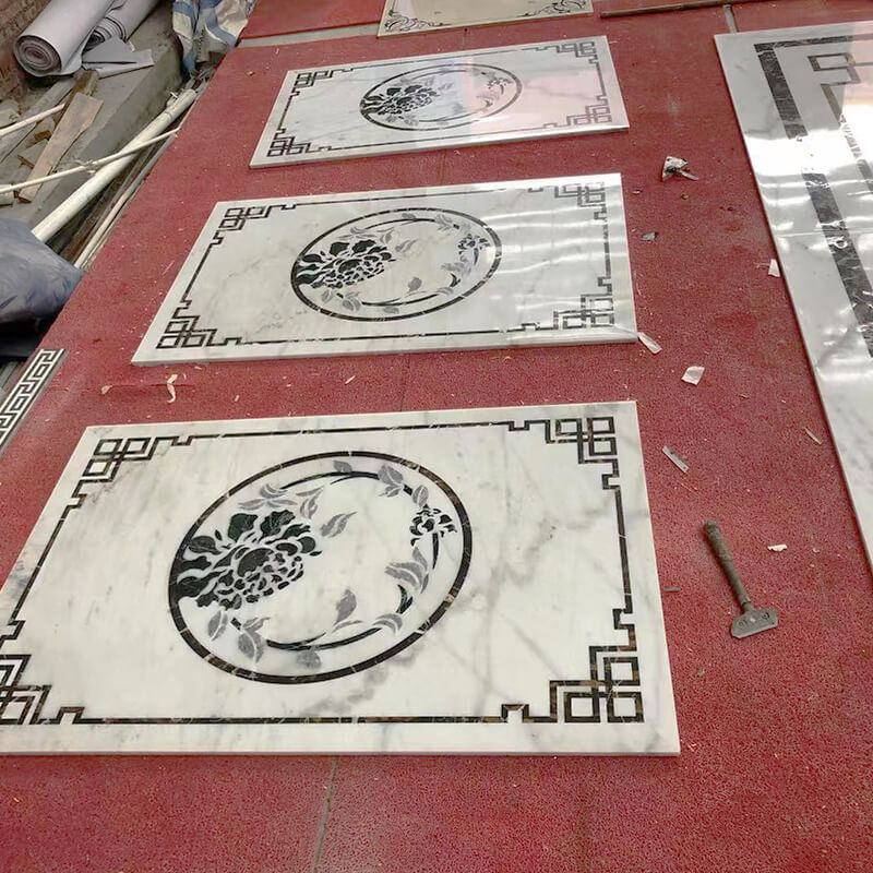 Luxury Hotel Lobby Waterjet Marble Medallion Square Marble Inlay Medallion Floor Tiles for Villa