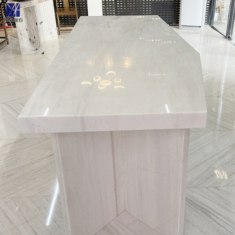 White Natural Marble Modern Integrated Kitchen Dining Table